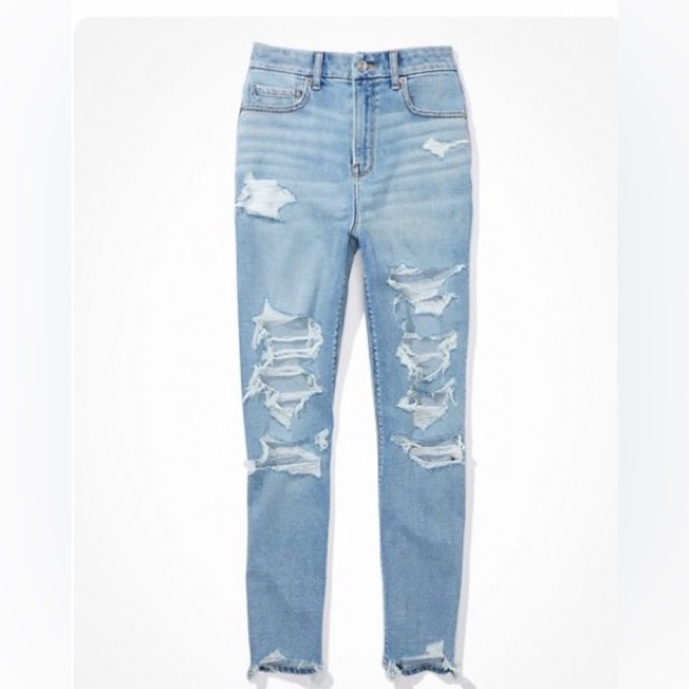 AE Stretch Ripped Curvy Mom Jean, Size 2 Long